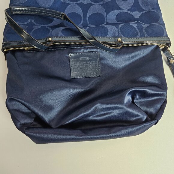 Coach Signature Tote Handbag J1120-F17574 Satin Pink Sequin Band Medium Blue Bag - Picture 13 of 16